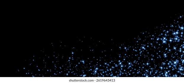 Blue stars and sparkles, magic star dust background, light effect with flares.