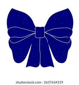 Blue with stars texture bow on white isolated background. Vector hand drawn illustration