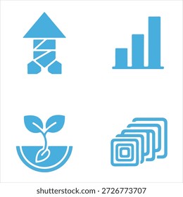 Icono azul del inicio y del crecimiento fijado en estilo plano