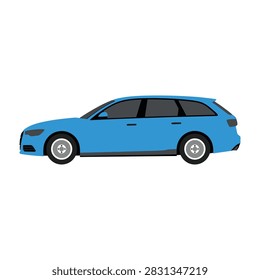 A blue station wagon car viewed from the side, isolated on a white background.