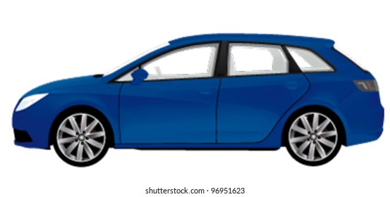 blue station wagon isolated on white