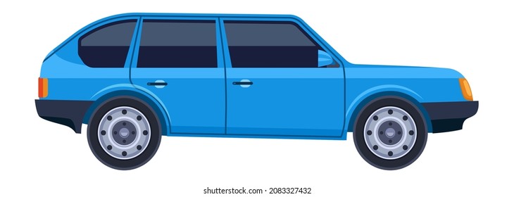 Blue Station Wagon. Side View Car Icon