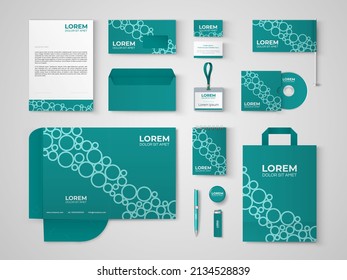 Blue stationery template design with circle shapes.Set of business corporate identity mock up. Documentation for business.