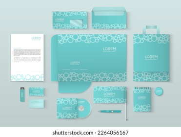 Diseño de plantillas de diseño de fondo azul con formas de círculo.Grupo de identidad corporativa de negocios se burla. Documentación para empresas.