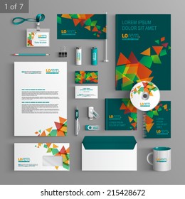 Blue stationery template design with color triangles. Documentation for business.