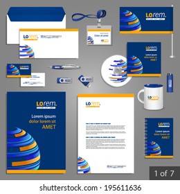 Blue stationery template design with digital planet. Documentation for business.