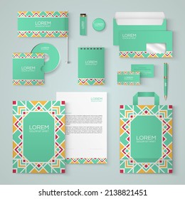 Blue stationery template design with ethnic pattern.Set of business corporate identity mock up. Documentation for business.