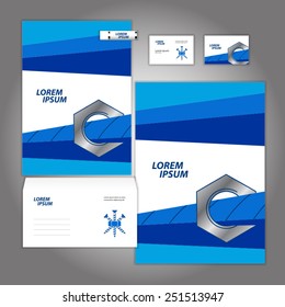 Blue stationery template design with nut. Documentation for business.
