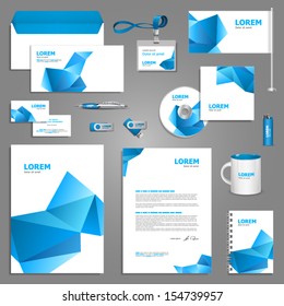 Blue stationery template design with origami elements. Documentation for business.