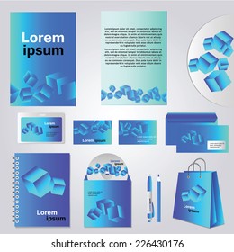 Blue stationery template design with square elements. Documentation for business.