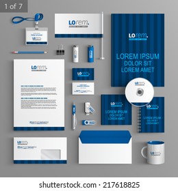 Blue stationery template design with vertical lines. Documentation for business.