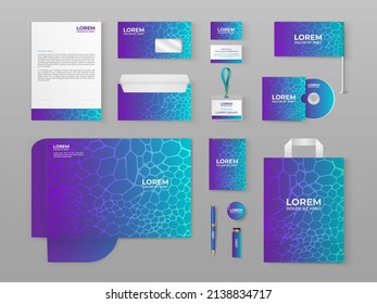 Blue stationery template design with wavy lines.Set of business corporate identity mock up. Documentation for business.