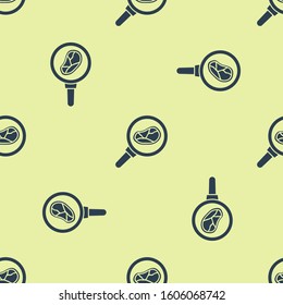 Blue Steak meat in frying pan icon isolated seamless pattern on yellow background.  Vector Illustration