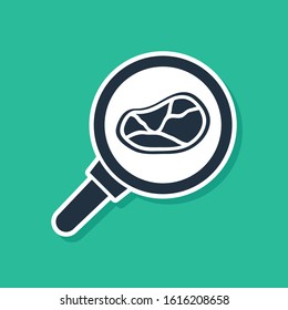 Blue Steak meat in frying pan icon isolated on green background.  Vector Illustration