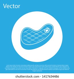 Blue Steak meat icon isolated on blue background. White circle button. Vector Illustration