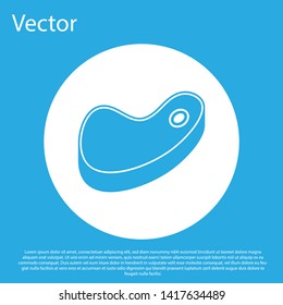 Blue Steak meat icon isolated on blue background. White circle button. Vector Illustration