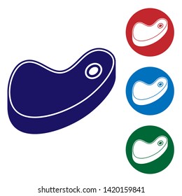 Blue Steak meat icon isolated on white background. Set color icon in circle buttons. Vector Illustration