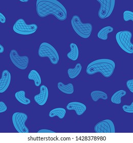 Blue Steak meat icon isolated seamless pattern on blue background. Vector Illustration