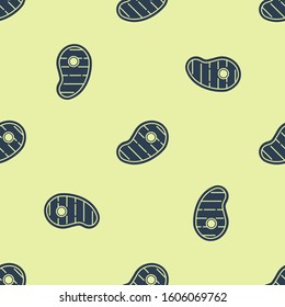 Blue Steak meat icon isolated seamless pattern on yellow background.  Vector Illustration