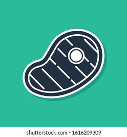 Blue Steak meat icon isolated on green background.  Vector Illustration