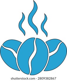 Blue steam rising over three coffee beans flat