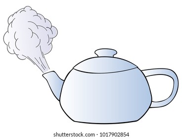 Blue steaming teapot