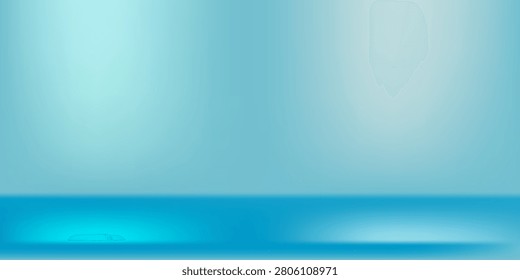 Blue steel countertop, empty shelf. Vector realistic mockup of table top, kitchen counter on light pastel background with spot light. Bar desk surface in foreground