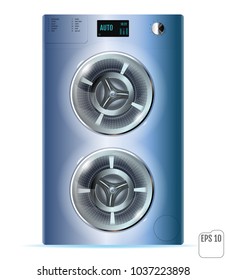 Blue Steel Front Load Double Washing machine isolated on white background. 3d