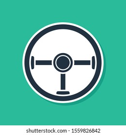 Blue Steering wheel icon isolated on green background. Car wheel icon.  Vector Illustration