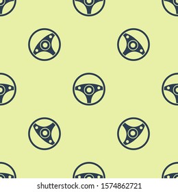 Blue Steering wheel icon isolated seamless pattern on yellow background. Car wheel icon.  Vector Illustration
