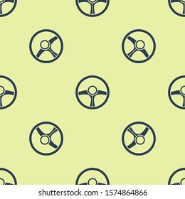 Blue Steering wheel icon isolated seamless pattern on yellow background. Car wheel icon.  Vector Illustration