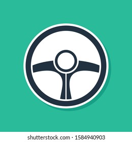 Blue Steering wheel icon isolated on green background. Car wheel icon.  Vector Illustration