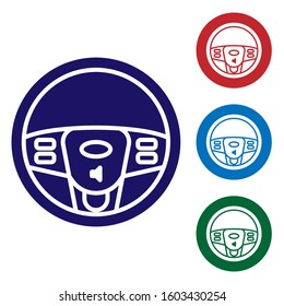 Blue Steering wheel icon isolated on white background. Car wheel icon. Set color icons in circle buttons. Vector Illustration