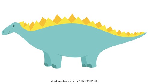 Blue stegosaurus, happy dinosaur with a smile. Isolated. Children's vector illustration. Drawn by hands. It can be used to decorate a children's party, children's clothing, bed linen, notebooks.