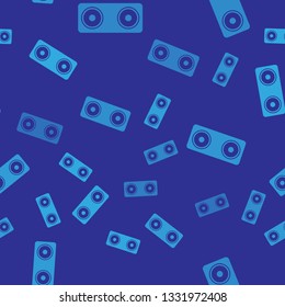 Blue Stereo speaker icon isolated seamless pattern on blue background. Sound system speakers. Music icon. Musical column speaker bass equipment. Vector Illustration