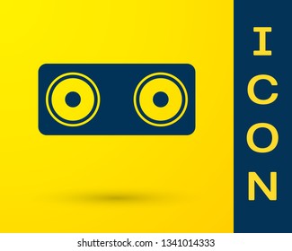 Blue Stereo speaker icon isolated on yellow background. Sound system speakers. Music icon. Musical column speaker bass equipment. Vector Illustration