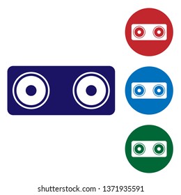 Blue Stereo speaker icon isolated on white background. Sound system speakers. Music icon. Musical column speaker bass equipment. Set color icon in circle buttons. Vector Illustration