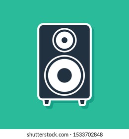 Blue Stereo speaker icon isolated on green background. Sound system speakers. Music icon. Musical column speaker bass equipment.  Vector Illustration