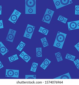 Blue Stereo speaker icon isolated seamless pattern on blue background. Sound system speakers. Music icon. Musical column speaker bass equipment.  Vector Illustration