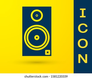 Blue Stereo speaker icon isolated on yellow background. Sound system speakers. Music icon. Musical column speaker bass equipment.  Vector Illustration