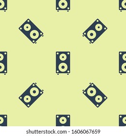 Blue Stereo speaker icon isolated seamless pattern on yellow background. Sound system speakers. Music icon. Musical column speaker bass equipment.  Vector Illustration