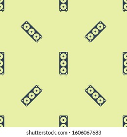 Blue Stereo speaker icon isolated seamless pattern on yellow background. Sound system speakers. Music icon. Musical column speaker bass equipment.  Vector Illustration