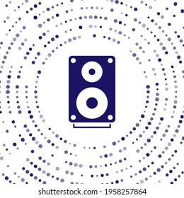 Icono del altavoz estéreo azul aislado en fondo blanco. Altavoces del sistema de sonido. Icono de música. Equipo de bajos de altavoces de columna musical. Resumen de puntos aleatorios de círculo. Vector