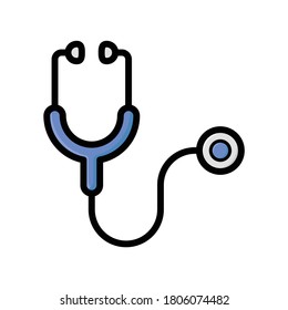 Blue Stethoscope Flat Line Icon