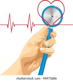  Blue stethoscope in hand