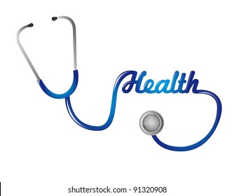 blue stethoscope with health text isolated. vector illustration