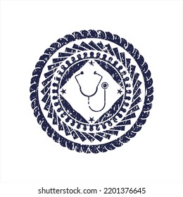 Blaue Stethoskop-Ikone in Not Grunge-Stempel. 