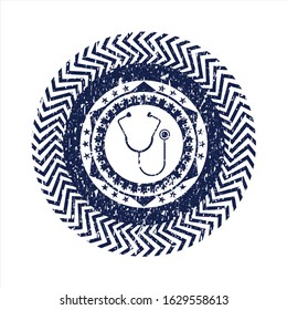 Blue stethoscope icon inside grunge stamp