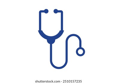 A blue stethoscope icon on a white background, representing medical care, healthcare services, and the medical profession in a clean design.