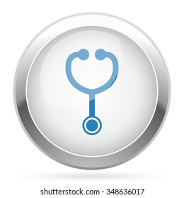 Blue Stethoscope icon on white glossy chrome app button